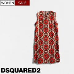 【定価104,500円(税込)】DSQUARED2 ディースクエアード 　遊びココロ溢れる！大人のラグジュアリーカジュアルを演出するフラワー柄 クリンクル加工ノースリーブミニワンピース ドレス ミニスカート シワ ワッシャー S72CV0311 レッド×ベージ