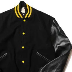 デッドストック 60's 70's バトウィン メルトン×レザー スタジャン 黒×黒 (44) ブラック×イエロー 無地 アワードジャケット BUTWIN アメリカ古着 USED ビンテージ ヴィンテージのサムネイル