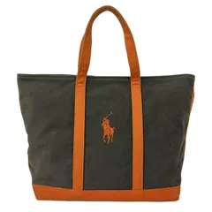 RalphLauren(ラルフローレン) トートバッグ ビッグポニー ダークブラウン×オレンジ 刺繍 レザー
