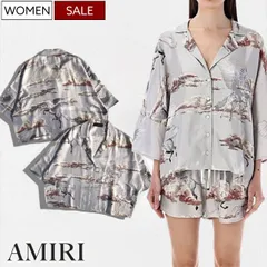 【定価192,500円(税込)】AMIRI -アミリ- 肌触り滑らかな最高級シルク生地を使ったラグジュアリーな ペガサス柄 シルクボウリングシャツ 半袖シャツ オープンカラーシャツ 絹 All Over Pegasus Bowling Shirt ライトグレー
