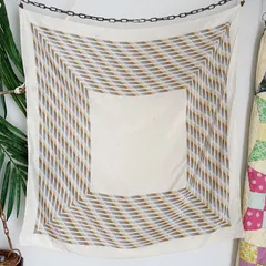 ヴィンテージ ベージュ系 ストライプ 大判 シルクスカーフ（f55）