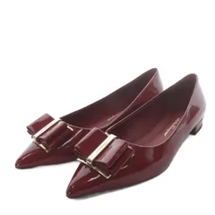 サルヴァトーレフェラガモ Salvatore Ferragamo ZERI パンプス ローヒール ポインテッドトゥ ヴァラ リボンモチーフ エナメルレザー 6.5D レッド /YO18