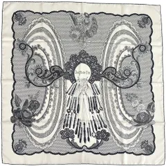 エルメス HERMES スカーフ カレ90 Doigts de Fee 妖精の指 レディース ブランド シルク ホワイト ブラック レース柄 モノトーン 大判 【中古】