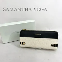 未使用 SAMANTHA VEGA サマンサベガ キャンバス ベルト 金具 長財布 ロングウォレット  アイボリー×ブラック 箱付き レディース 鞄 _201067
