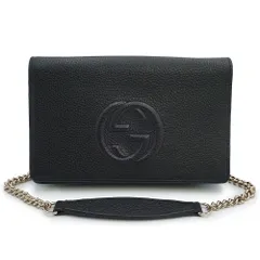 グッチ 598211 ソーホー インターロッキングG カーフスキン ブラック チェーンウォレット 長財布 ショルダーバッグ 斜め掛け レザー ゴールド金具 箱付 GUCCI（未使用　展示品）