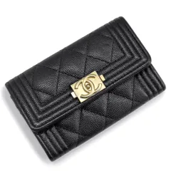 シャネル A80603 ボーイシャネル マトラッセ フラップ キャビアスキン ブラック カードケース 名刺入れ 定期入れ パスケース レザー ゴールド金具 CHANEL（美品）