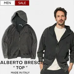 【定価75,900円(税込)】ALBERTO BRESCI TOP アルベルトブレーシ 着丈短めで脚長効果抜群！コナレ感溢れるウォッシュ加工ダブルジップスウェットパーカー チャコールグレー アイコン刺繍 ABSW06 イタリア製 メンズ セットアップ MIKE