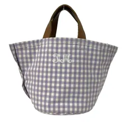 LUDLOW(ラドロー) トートバッグ パープル×白×ブラウン チェック柄 コットン、レザー