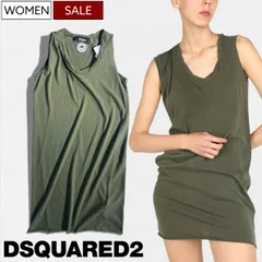 【定価44,000円(税込)】DSQUARED2 ディースクエアード 　遊びココロ溢れる！大人のラグジュアリーカジュアルを演出するコットンノースリーブミニワンピース！ クルーネック ミニスカート Ｔシャツ ティー S72CV0318 カーキ イタリア製 レディ