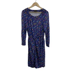 EPOCA(エポカ) ワンピース サイズI 40 レディース美品  - ネイビー×レッド×マルチ クルーネック/長袖/ロング