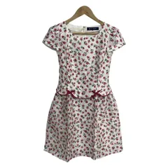エムズグレイシー ワンピース サイズ38 M レディース美品  - 白×ピンク×ダークグリーン クルーネック/半袖/ひざ丈/花柄/リボン