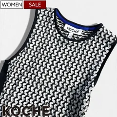 【定価75,900円(税込)】KOCHE コシェ  美しいシルエットが目を引く！柔らかな着心地で大人のオフスタイルを格上げする 総柄 ストレッチ ノースリーブワンピース KOCHÉ ブラック ホワイト SK3CT012 イタリア製 レディース la1