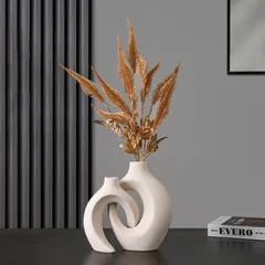 中空デザイン 北欧風 フラワーベース 花器 2個セット セラミック ブラック 生け花・ドライフラワー用 モダン (ホワイトA)