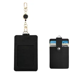 リール付き 両面 レディース パスケース 人気 薄型 カードケース 伸びる ストラップ付き 交通 定期入れ icカードケース 社員証 ホルダー 通勤 通学 シンプルさ 男女兼用 縦 (ブラック)