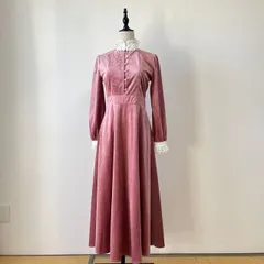 昭和レトロ風 ベルベット レースハイネックのピンクワンピース