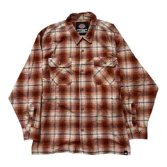  Dickies ディッキーズ ボードシャツ チェックネルシャツ ブラウン系 ワークシャツ 長袖 メンズ XLサイズ【Z1785】
