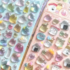 2枚 3D立体シール ボンボンシール ドロップシール セット ぷくぷくシール ぷっくりシール つやつや キラキラ 3D立体シール 3dシール 平成レトロ かわいい ご褒美シール 女の子 平成女子 男の子 シール帳 ぷにぷに シール 交換