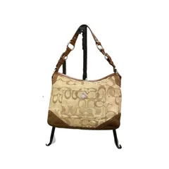 180053 COACH コーチ シグネチャー ショルダーバッグ 　スエード切替 10142  ベージュ×ブラウン レディース