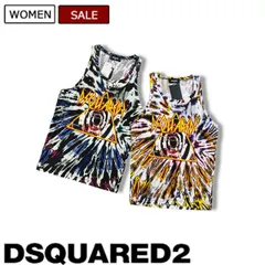 【定価70,400円(税込)】DSQUARED2 ディースクエアード　味わい深い色合いで遊び心溢れる一着！ウォッシュ加工ブランドロゴ入りタンクトップ　 ロック　プリント　 ガーメントダイ 　S7S1NL0014　 マルチカラー XXS XS S M L ブラッ
