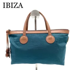 新品級✨IBIZA イビサ　ミニトートバッグ　ハンドバッグ　ナイロン×レザー　花形チャーム　ブルー系