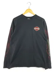 【中古品】HARLEY DAVIDSON ハーレーダビッドソン FIRE PATTERN L/S TEE 99042-09VM ファイヤーパターン ロングスリーブ Tシャツ 刺繍ロゴ 【146-260216-rt-11-tag】
