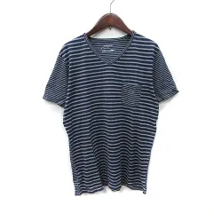 グローバルワーク GLOBAL WORK Tシャツ カットソー ボーダー Vネック 半袖 L 紺 ネイビー グレー /YI