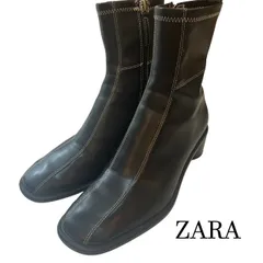 ザラ　ZARA 　コントラストステッチ　 アンクルブーツ　4cmヒール
