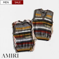 【定価231,000円(税込)】AMIRI -アミリ- 都会的な大人カジュアルを演出！様々な最高級スレッドを使った マルチカラー ボーダー ジレ ストライプ Vネック ベスト ノースリーブ MULTICOLOR STRIPE GILET SRPS23MKS00