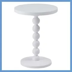 天然木（パイン）の丸型サイドテーブル （デザイン一本支柱）「W35×D35×H47.5cm」No.461／ホワイト