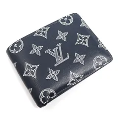LOUIS VUITTON ルイ・ヴィトン ポルトフォイユ ミュルティプル 二つ折り財布 モノグラムシャドウ ネイビー M83379 ICチップ メンズ 中古