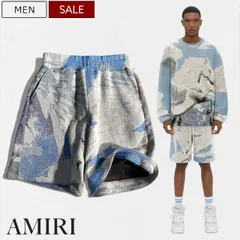 【定価253,000円(税込)】AMIRI -アミリ- 都会的な大人カジュアルを演出する！最高級コットン生地を使った 総柄コットンショーツ ショートパンツ 綿  短パン 牛革パッチ ホワイト ブルー S23MPB082 アメリカ製 メンズ la1