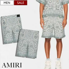 【定価253,000円(税込)】AMIRI -アミリ- 都会的な大人カジュアルを演出！最高級コットン生地を使った 総柄コットンニットショーツ ショートパンツ 綿  短パン タペストリー ペイズリー バンダナ ブルー Tapestry Bandana Baggy