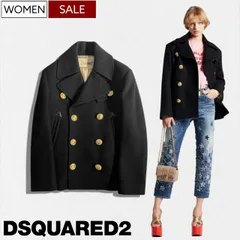 【定価316,800円(税込)】DSQUARED2 ディースクエアード クラシカルな雰囲気を纏う細かなコダワリのデザインで魅せる ウールダブルコート ピーコート Pコート 中綿入 ダブルブレスト ジャケット ゴールドボタン ブラック S75AM0996S781