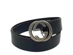 GUCCI グッチ ベルト インターロッキングG 546389 ブラック レザー メンズ シルバー金具 美品