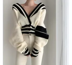 バイカラー Vネックニットカーディガン 新品