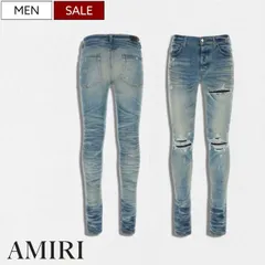【定価220,000円(税込)】AMIRI -アミリ- 都会的な大人カジュアルを演出する！拘りぬいたウォッシュ＆リペア加工 スーパーストレッチ デニムパンツ ジーンズ MX1 LEATHER JEAN ウォッシュデニム SRPF23MDS045 SMRDSI8