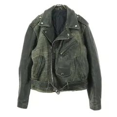 長袖 レザー ダブルライダースジャケット 40 ブラック 牛革 メンズ 古着