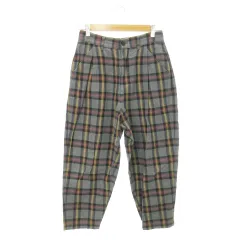 スタディオクリップ Studio Clip パンツ テーパード ワイド アンクル バックゴム チェック コットン L グレー /AH2