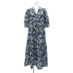 ユニクロ UNIQLO ポール&ジョー ワンピース ロング丈 S 紺 ネイビー 白 ホワイト グリーン 花柄 Vネック 半袖 ECF001 /SX ■ECF001