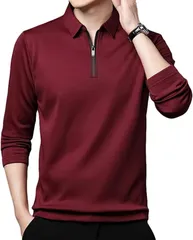 GANATA（ガナタ） ポロシャツ メンズ 長袖 襟付き フリース スポーツ ゴルフ 大人 お洒落 普段着トップス 着回し 大人服 シンプル コーデ (レッド,  L)