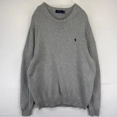古着 ポロ・ラルフローレン POLO RALPH LAUREN ニット セーター 大きいサイズ プルオーバー  ワンポイントロゴ 2XL  グレー メンズ