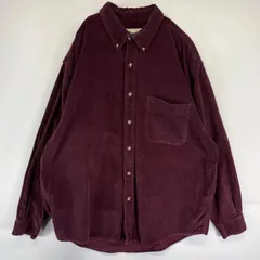 古着 エディー・バウアー Eddie Bauer 長袖シャツ コーデュロイシャツ ボタンダウン 無地 白タグ L  ワインレッド系 メンズ