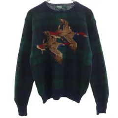 Polo by Ralph Lauren ポロバイラルフローレン 80s 緑タグ ヴィンテージ ボーイズ ブラックウォッチ 長袖 セーター 170 ネイビー ニット キッズ 古着