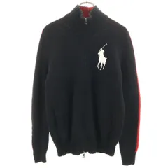 Polo by Ralph Lauren ポロバイラルフローレン ビッグポニー刺繍 ニットジャケット M ブラック メンズ 古着