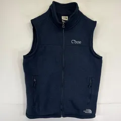 古着 ザ・ノースフェイス THE NORTH FACE ベスト フリースニット フルジップ ワンポイントロゴ刺繍 M  ネイビー系 メンズ