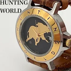 稼働品 Working item ハンティングワールド HUNTING WORLD 腕時計 メンズ Men's クォーツ Quartz HWM14 ゴールド 金メッキ ベゼル デイト 黒文字盤 象 エレファント カジュアル 0506のサムネイル
