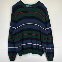 古着 ポロバイラルフローレン Polo by Ralph Lauren コットンニットセーター ボーダー クルーネック 2XL マルチカラー メンズ