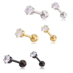 【おすすめ】【幅4mm シルバー/ブラック/ゴールド 3ペアセット】[Adelina Style] ピアス レディース 人気 1粒 6爪 キュービックジルコニア スタッドピアス サージカルステンレス つけっぱなし イヤリング 金属アレルギー対応 両耳