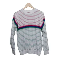 レディースボーダーニット サイズL  白 メッシュ生地で薄手の春夏向けニット 古着