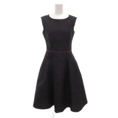 M-premierBLACK ワンピース ひざ丈 34 紺 ネイビー ノースリーブ リーフ柄 ラウンドネック /NL ■GY06